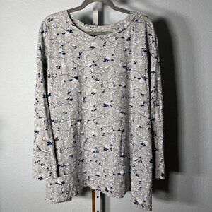 Woman Within Grey, Navy & White Floral Long-Sleeve Pullover SZ 4X